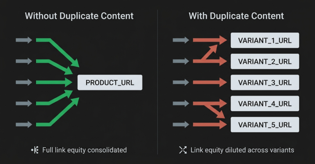 Link equity issues caused by duplicate content